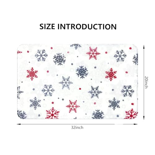 MEHOFOND Christmas Snowflake Bath Rug - Red & Gray Winter Decor 20x32in