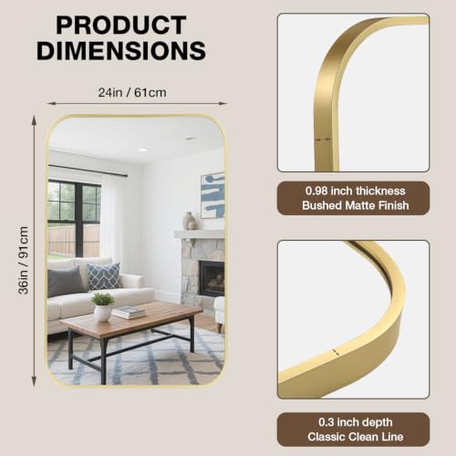 Gold Bathroom Mirror 24x36 Inch Rectangle Vanity Mirror Over Sink - Brushed Finish - Variation of THIS listing