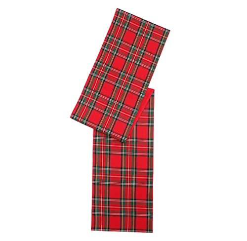 Cotton Craft Christmas Table Runner - Red Green Multi Plaid 13x72 Inch