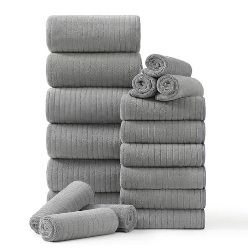 Hailea 18-Piece Family Bath Towel Set Grey - Ultra-Absorbent Quick Dry Towels