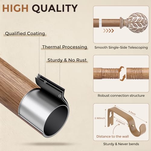 White Wood Boho Curtain Rod 36-91 Inch Pack of 2 Adjustable Window Rods
