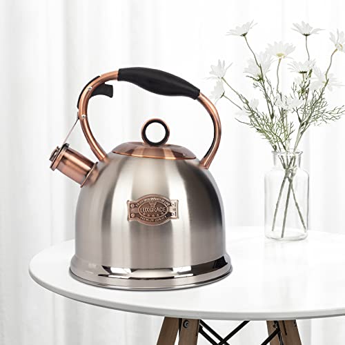 Silver Whistling Stovetop Tea Kettle 3.0 Qt Food Grade Stainless Steel - Fast Boil