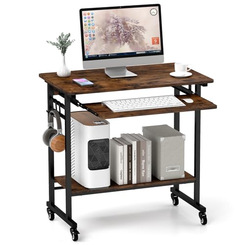 Tangkula Rolling Computer Desk Cart with Keyboard Tray, Mobile