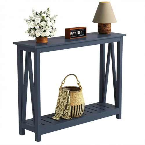 Blue Farmhouse Console Table - Narrow Sofa Entryway Table, 40 Inch Variation