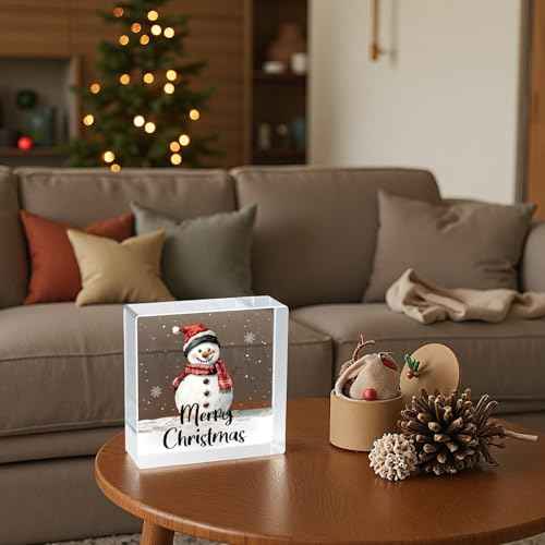 Christmas Table Decorations Christmas Decor Indoor Winter Home Room Snowman Office Bathroom Acrylic Sign Rustic Shelf Desk Decor Season Sign House Warming Gifts 4.5 x 4.5 Inch