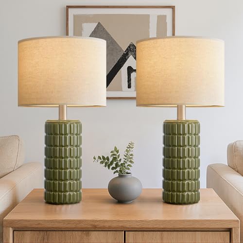 Seealle 23-Inch Green Modern Ceramic Table Lamps Set of 2 for Bedroom & Living Room
