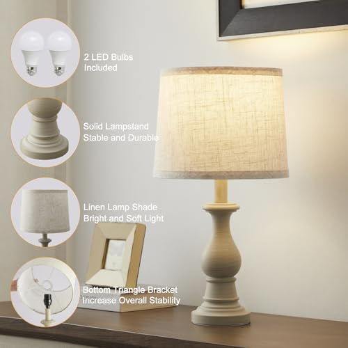 Antique White Set of 2 Vintage Bedside Table Lamps 18.5" for Bedroom & Living Room