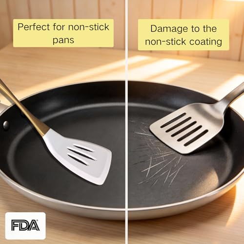 White Gold Silicone Cooking Utensils Set - Non-Toxic, Dishwasher Safe Kitchen Tools with Heat-Resistant Handles - Includes Spatula & Spoon (Variation: White Gold)