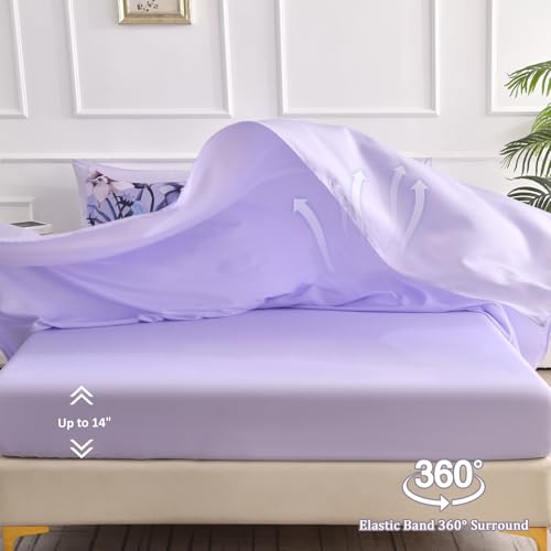 Queen Size Lavender Floral Comforter Set - 7 Piece Microfiber Bedding, All Season