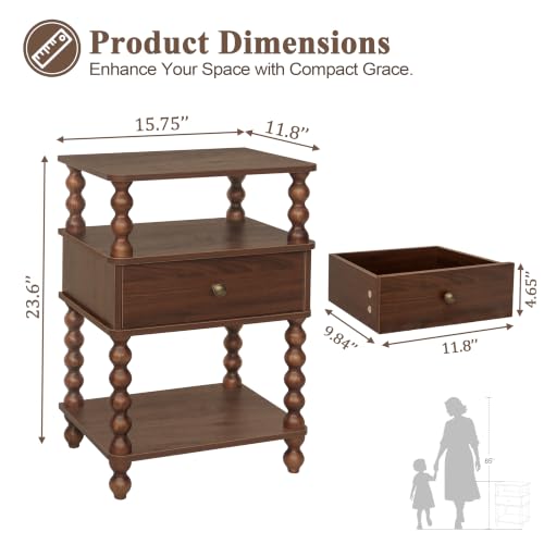 AWASEN Walnut Brown Mid Century Modern Nightstand with Storage