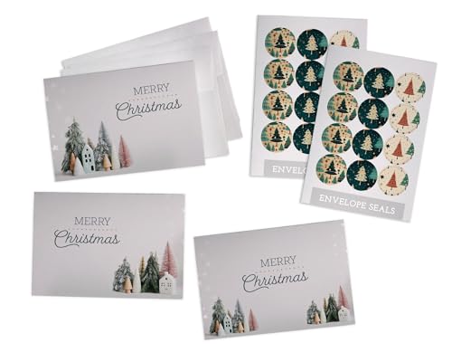 Hill Valley Greetings Christmas Note Card Set - 24 Holiday Greeting Cards with Envelopes & Stickers