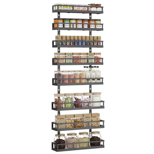 Adjustable 8-Tier Wall-Mounted Spice Rack with Mixed Baskets - Black / 4.6" Diameter
