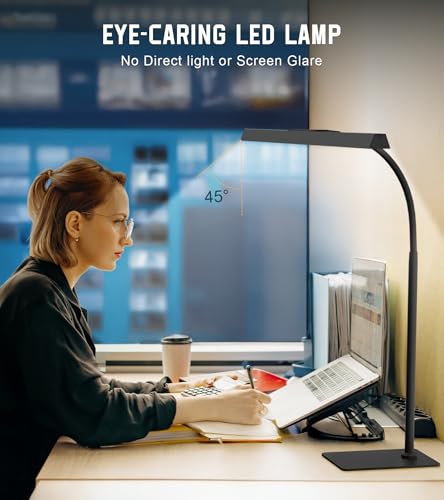 LED Desk Lamp with Wide Light Bar, Adjustable Gooseneck, Black