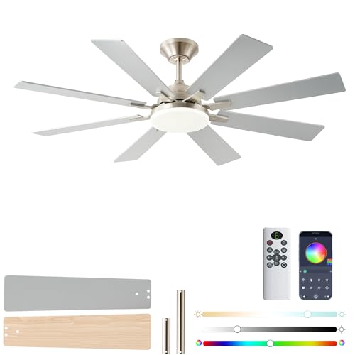 52 Inch Nickel Ceiling Fan with Light & Remote Control - Indoor/Outdoor