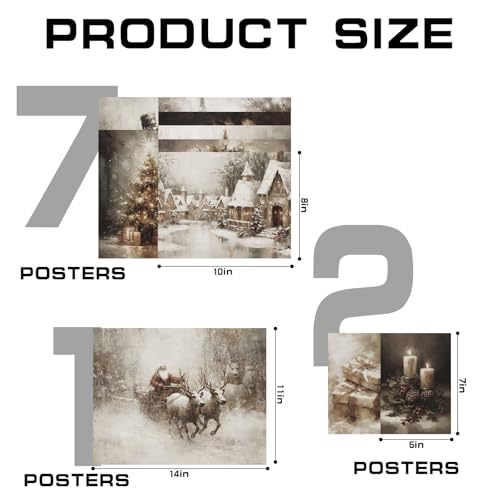 Whaline 10-Piece Christmas Wall Art Prints Set – Vintage Rustic Snowman Santa Trees Posters