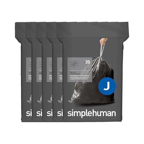 simplehuman Code J Odorsorb Custom Fit Trash Liners - 100 Count, 38-45L, Drawstring, Extra Thick, Double Seamed, PCR Plastic, Variation of THIS listing