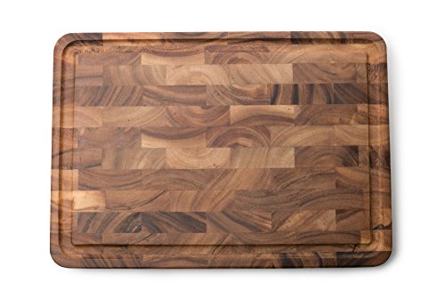 End Grain Acacia Wood Cutting & Serving Board with Juice Channel - 20 x 14 Inches