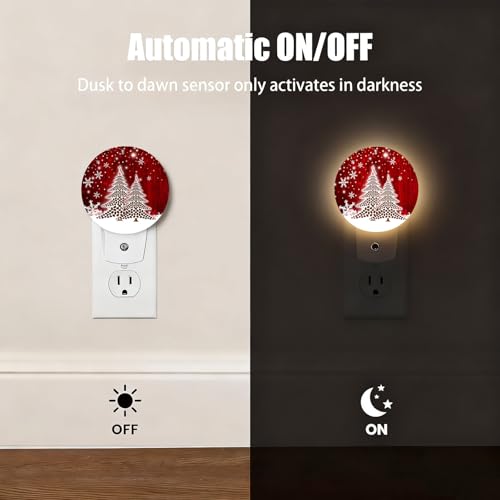Mugod Red Christmas Nightlight with Dusk-to-Dawn Sensor - Coffee Beans & Snowflakes Plug-in Wall Light, 0.5W, Sleep-Friendly Christmas Decor (1.14"D x 2.95"W x 4.95"H)