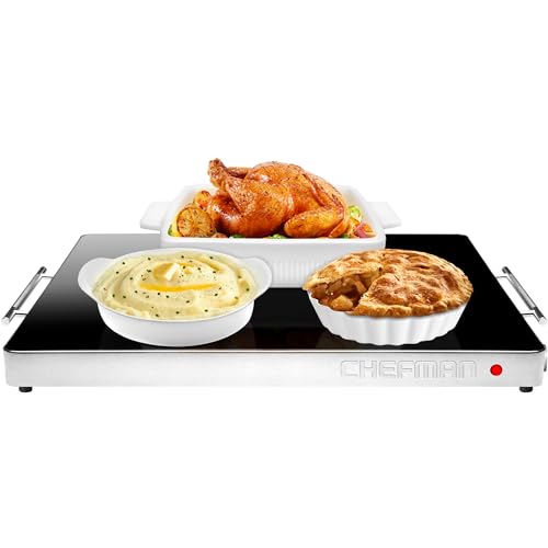 Chefman Stainless Steel Electric Warming Tray 21x16-inch Glass Top for Buffets & Parties