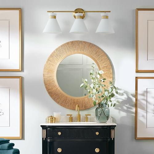 WOSHITU Gold 3-Light Bathroom Vanity Light Fixture with Frosted Glass Shades