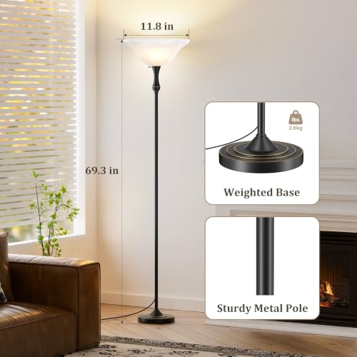 Dimmable LED Floor Lamp with Glass Shade - Modern Torchiere Lighting