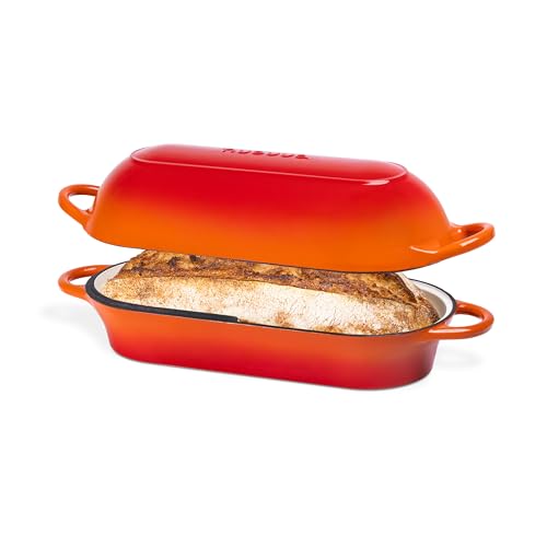 Enamelled Cast Iron Bread Loaf Pot - Rectangular Dutch Oven for Sourdough - 34cm x 16cm - Orange - Nuovva