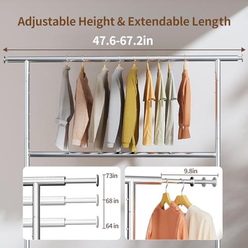 Heavy Duty Clothes Rack with Lockable Wheels - 600 LBS Capacity, Black + Silver