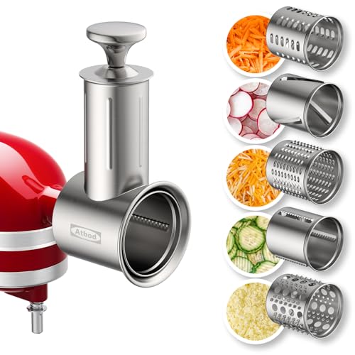 Stainless Steel Slicer Shredder Attachment for KitchenAid Stand Mixer - 5 Blades Included