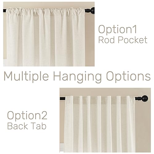 Joydeco Linen Curtains 2 Panel Set - Ivory on Linen, 100W x 84L Inches, Light Filtering, Rod Pocket Back Tab, Cream Drapes for Living Room, Pack of 2