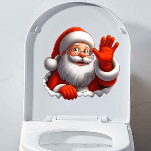 Christmas Toilet Sticker Funny Christmas Santa Claus Snowman Elf Toilet Seat Cover Decoration Waterproof Toilet Seat Lid Decal Bathroom Wall Sticker (Smile Santa Claus)
