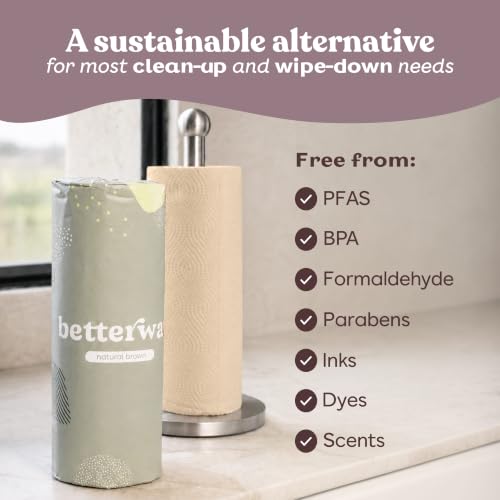 Betterway Unbleached Bamboo Paper Towels 12 Rolls - Eco-Friendly, Compostable, 2-Ply, Natural Brown