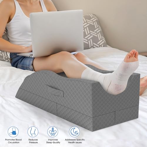TranquilRelax Full Grey Leg Elevation Pillow for Post-Surgery & Support - Single Leg