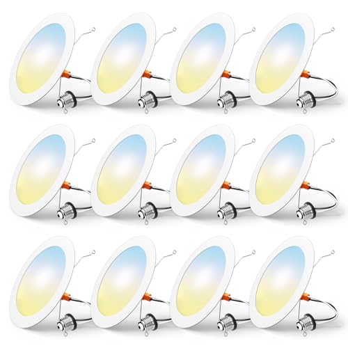 White 6 Inch Retrofit LED Recessed Lighting Kit - 12 Pack, 5 CCT, Dimmable