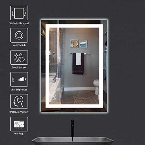 Amorho 24x32 Inch LED Bathroom Mirror with Front and Backlit Lights, Anti-Fog, Touch Control