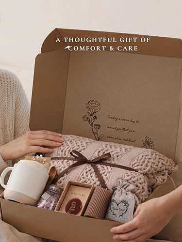 Get Well Soon Gift Basket for Women - Self Care Package with Blanket & Candles
