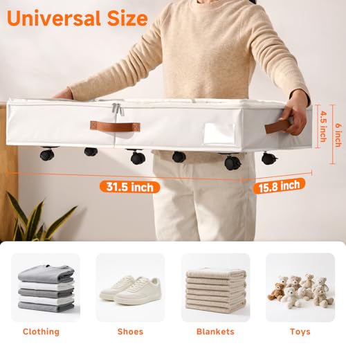 White 6-Inch Under Bed Storage Containers with Wheels Pack of 2 - Shoe & Clothing Organizer