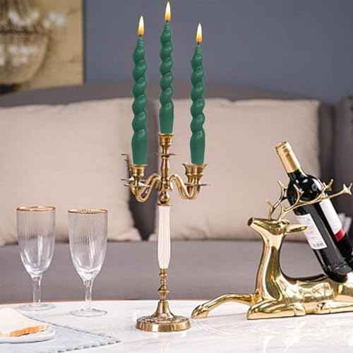 Spiral Taper Candle H7.8inch,Set of 2 Tapered Candles, Smokeless,Long Candle,Conical Stick Candles, Home Dinner, Party, Wedding, Halloween, Christmas (2, Green, 2pc20cm)