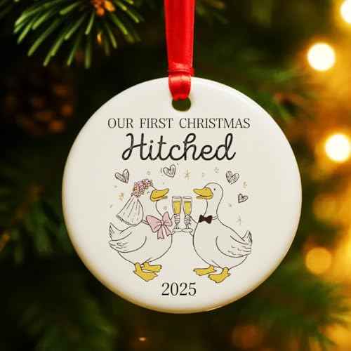 Wedding Gifts Christmas Ornament 2025 for Newlywed Couple, Goose Gifts Just Married Ornament for Mr & Mrs