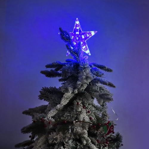 DERAYEE Blue 9 Inch LED Christmas Tree Topper with 6H Timer Battery Operated