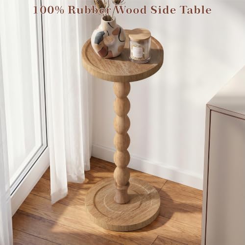 iFaveorr Brown Small Round Side Table 9.4"W x 23.8"H Rubberwood Accent Table