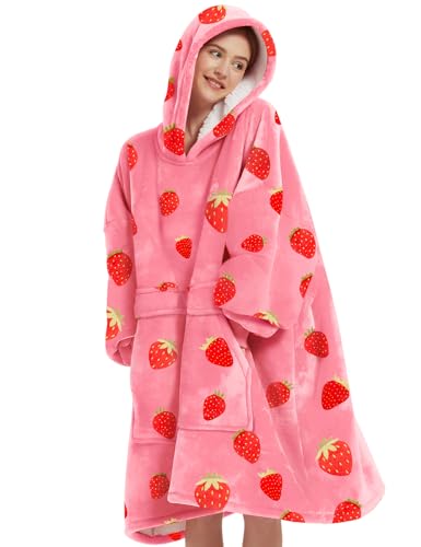 KFUBUO Wearable Blanket Hoodie for Adults with Pocket & Strawberry Print - Printing Strawberry Variant