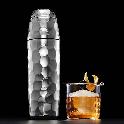 HexClad 25 oz Chrome Vacuum Insulated Cocktail Shaker with Jigger & Strainer