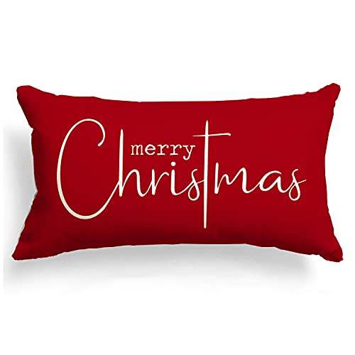 Christmas Pillow Covers Merry Christmas Throw Pillow Decorative Christmas Red Cotton Cloth Linen Cloth Pillow Cover Sofa Cover Decorative Rectangle Length 12X20 inches