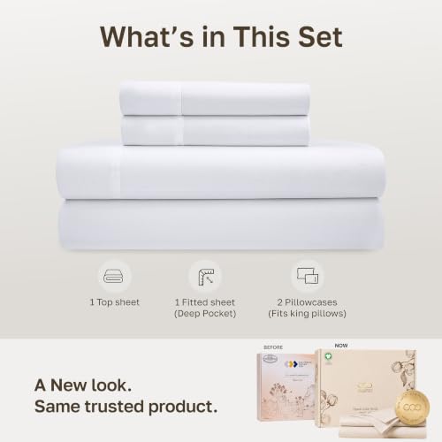 California Design Den 100% Organic Cotton King Size Sheets Set, White