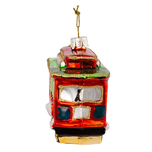 Kurt Adler Glass San Francisco Cable Car Ornament - Holiday Decor, 6 Inches