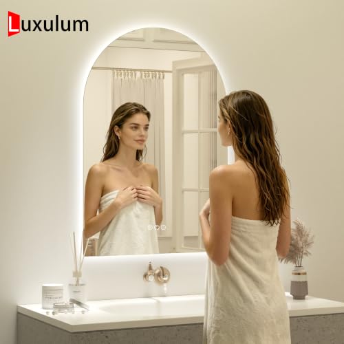 Luxulum 36" Arched Backlit LED Bathroom Mirror with Anti-Fog, Dimmable Lighting