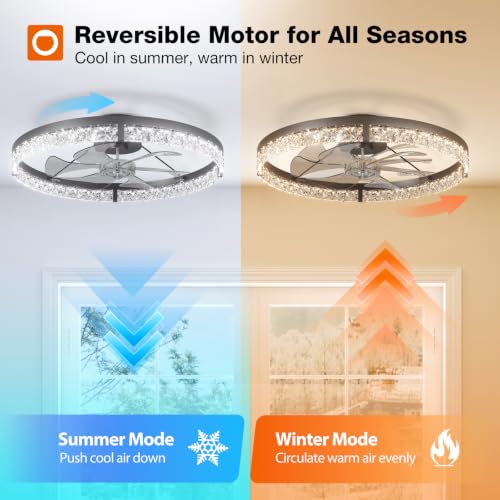 addlon 24-Inch Black Low Profile Ceiling Fan with Lights & Remote