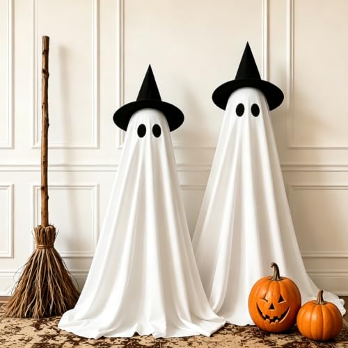 DAZONGE 2-Pack Outdoor Halloween Ghost Decorations with Remote Control - Spooky Ghosts with Lights & Stand