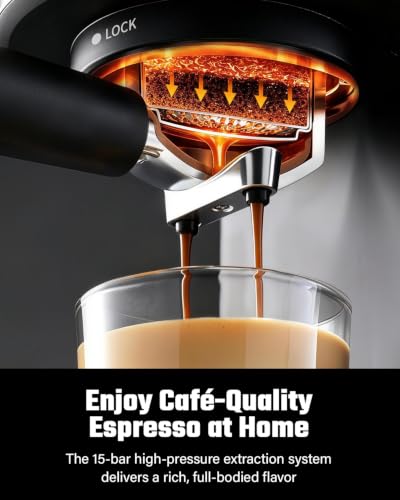 Espresso Machine with Milk Frother - 15 Bar Cappuccino & Latte Maker