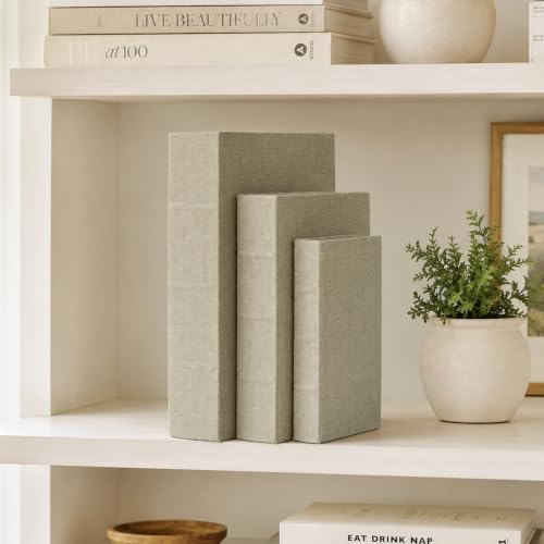 Decorative Book Boxes Set of 3,Modern Faux Linen Hidden Storage, Warm